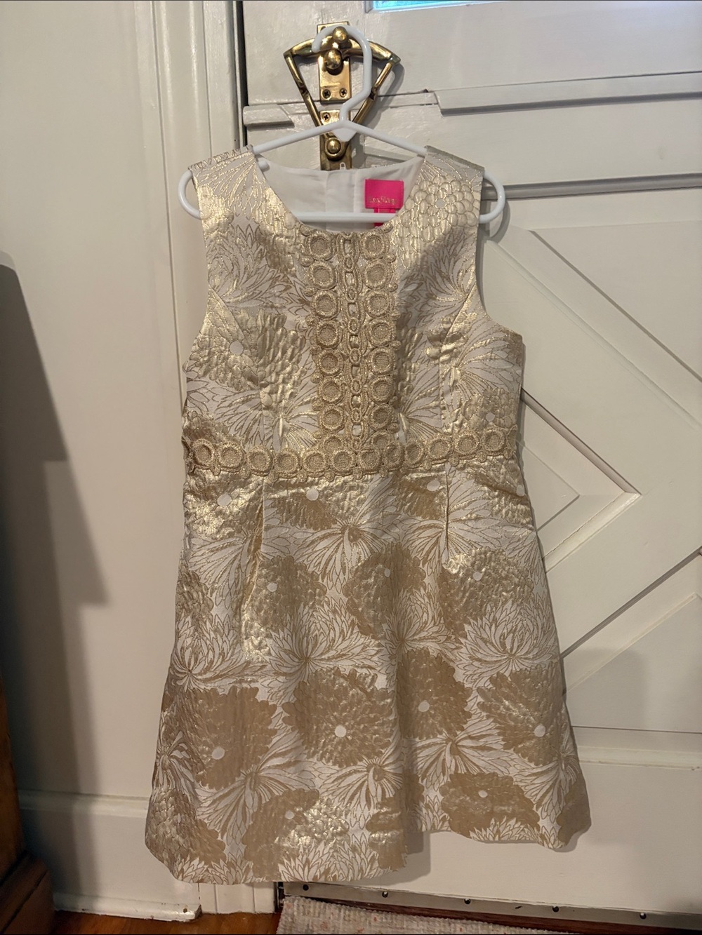 Lilly Pulitzer Gold and White Floral Jacquard Girls Dress